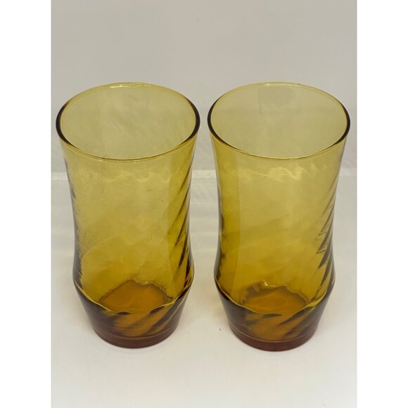 Vintage Libbey Amber Swirl Glasses, Set of 2 – 16oz Mid-Century Tumblers 3" x 6" - Picture 7 of 7